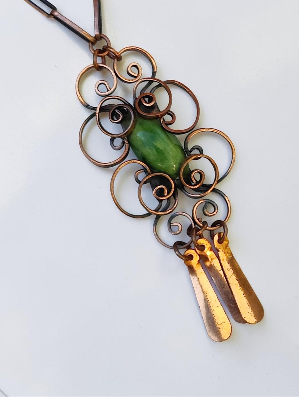 Vintage Artisan Made Copper Modernist Pendant Necklace